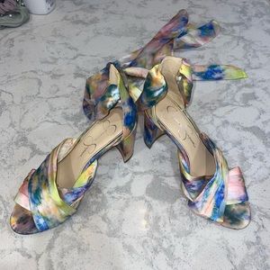 Jessica Simpson wrap ankle watercolor heels
